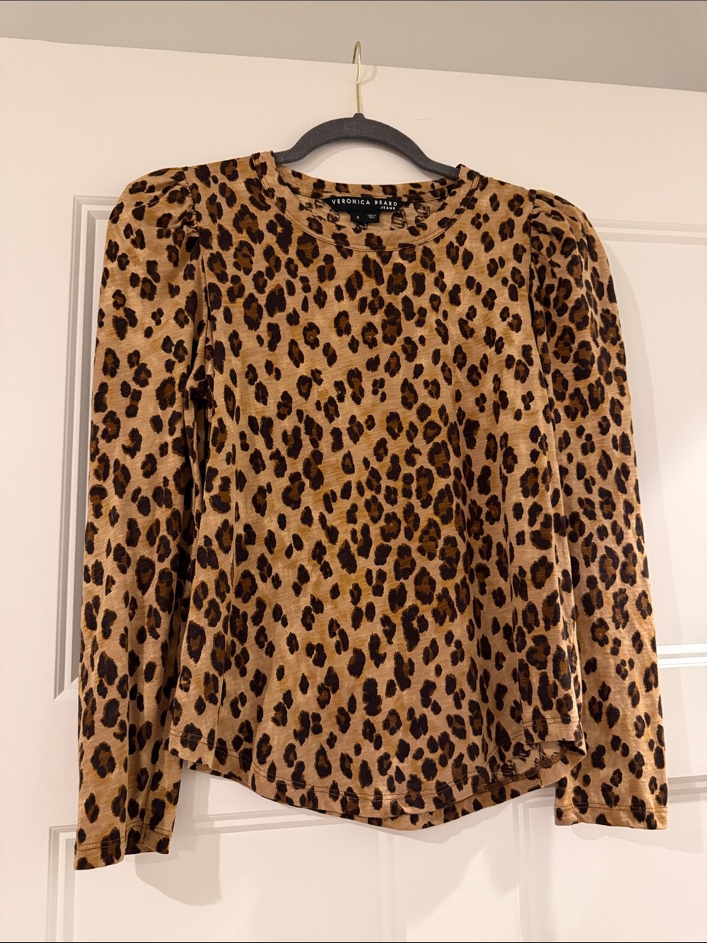 Veronica Beard Puff Sleeve Porter Leopard Top - size S